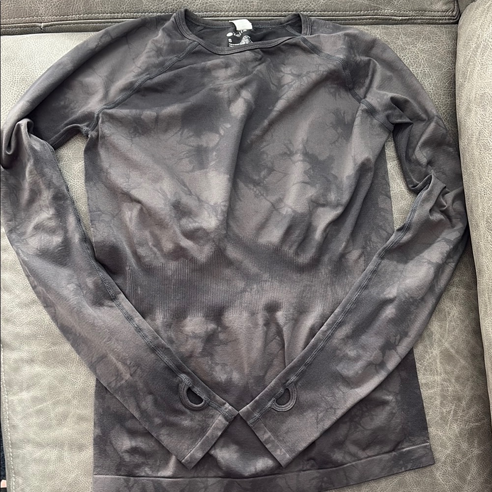 Zella Fitted Gray Tie-Dye Long Sleeve Exercise Shirt S